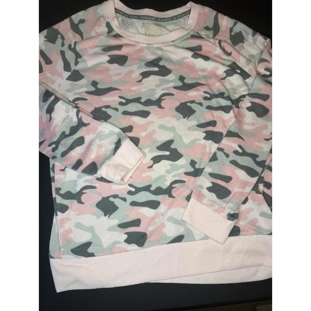 MUK LUKS  Hacci Knit Novelty Pajama Set Pink Camo Medium - Picture 4 of 12